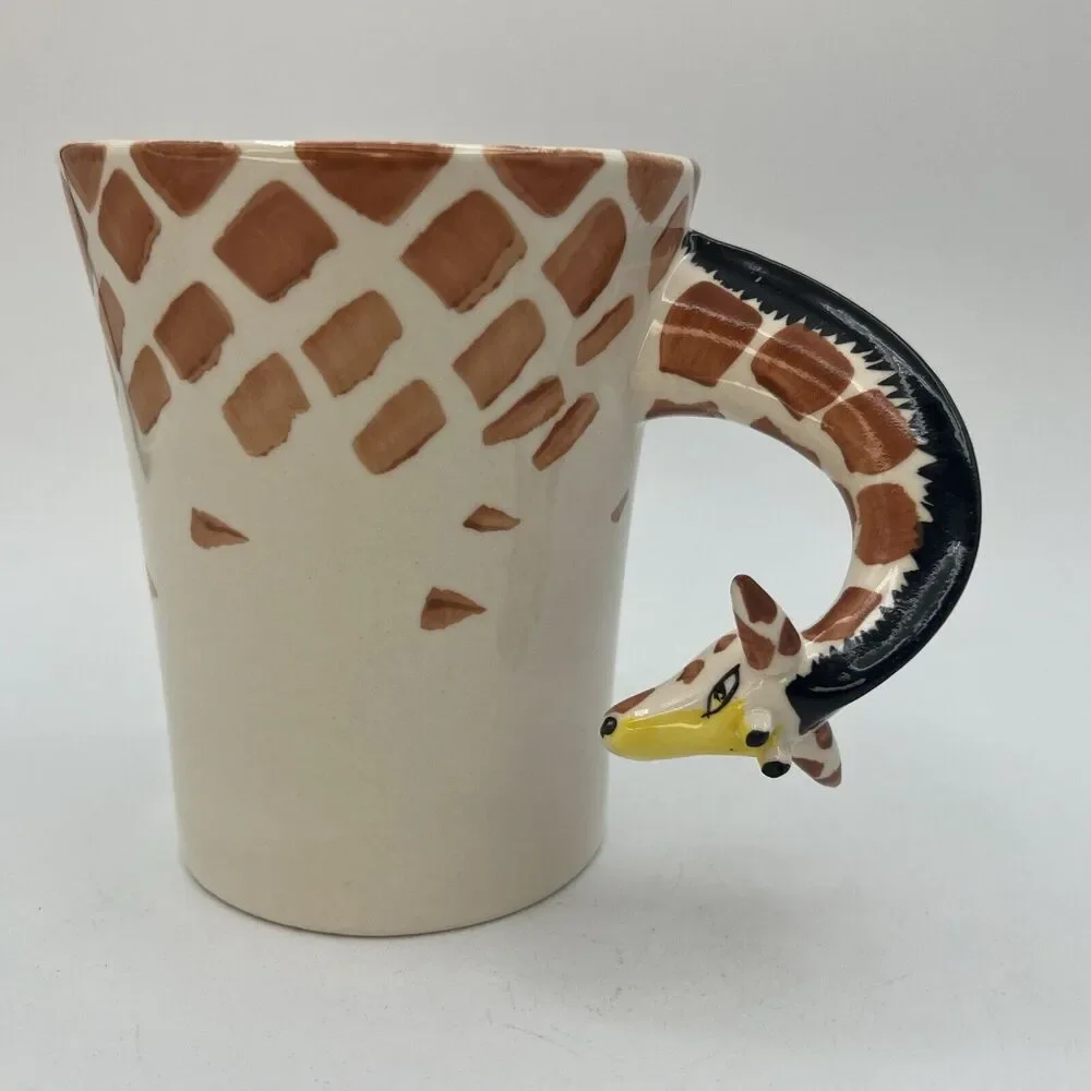 Pier 1 Giraffe Neck Handle Coffee Mug 3D Hand Painted Stoneware 16 Oz Retired